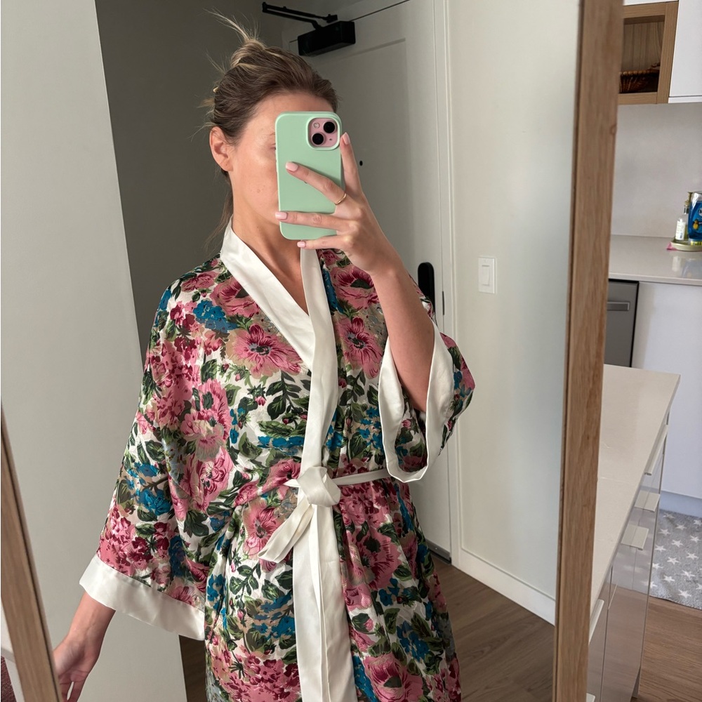 Floral Satin Kimono Robe